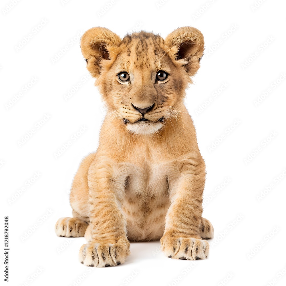 Adorable Lion Cub Sitting and Looking at the Camera with Curiosity Adorable Lion Cub Sitting and Looking at the Camera with Curiosity