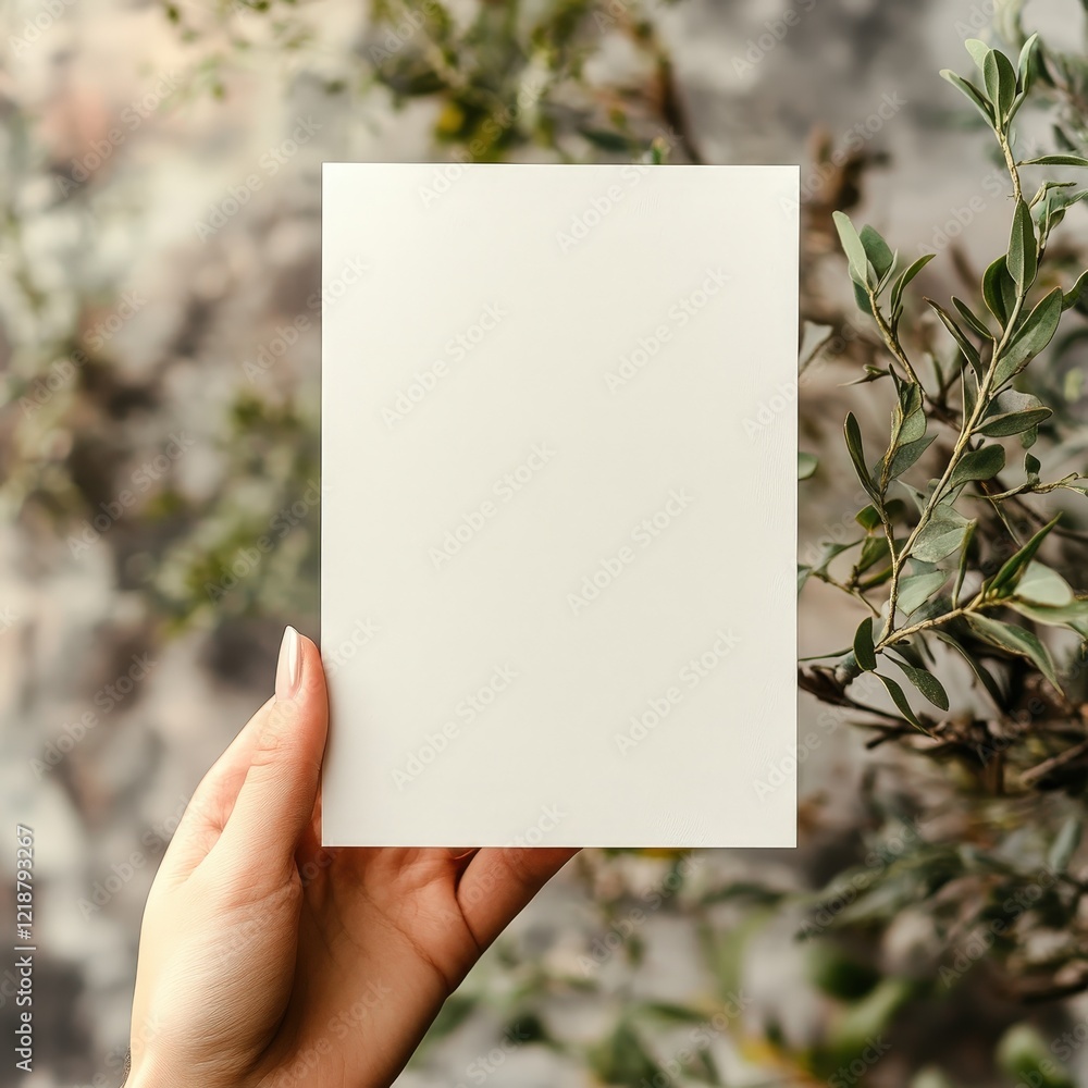 Blank White Card Mockup in an Elegant Natural Rustic Setting Blank White Card Mockup in an Elegant Natural Rustic Setting