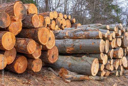 Wooden logs stacked in a pile