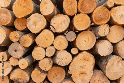 Wooden logs stacked in a pile