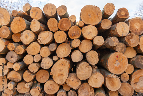 Wooden logs stacked in a pile
