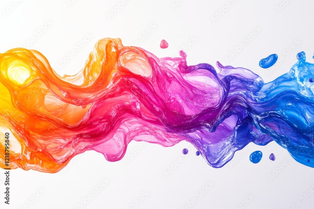 Fototapeta premium Colorful liquid waves flowing smoothly across a white background creating a vibrant abstract artwork