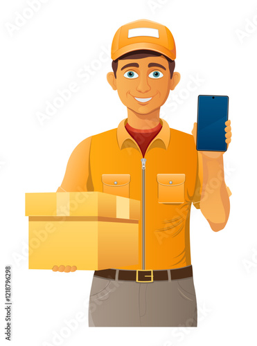 delivery young man courier service vector illustration isolated on white background