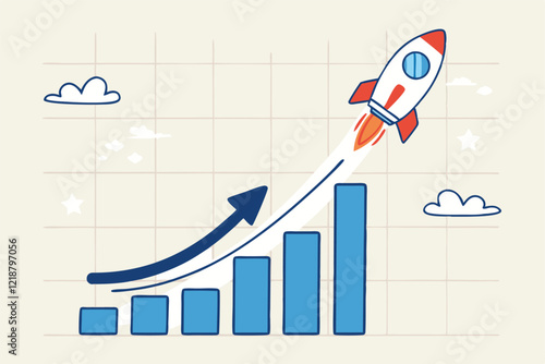 Exponential growth or compound interest, investment, wealth or earning rising up graph, business sales or profit increase concept, financial report graph