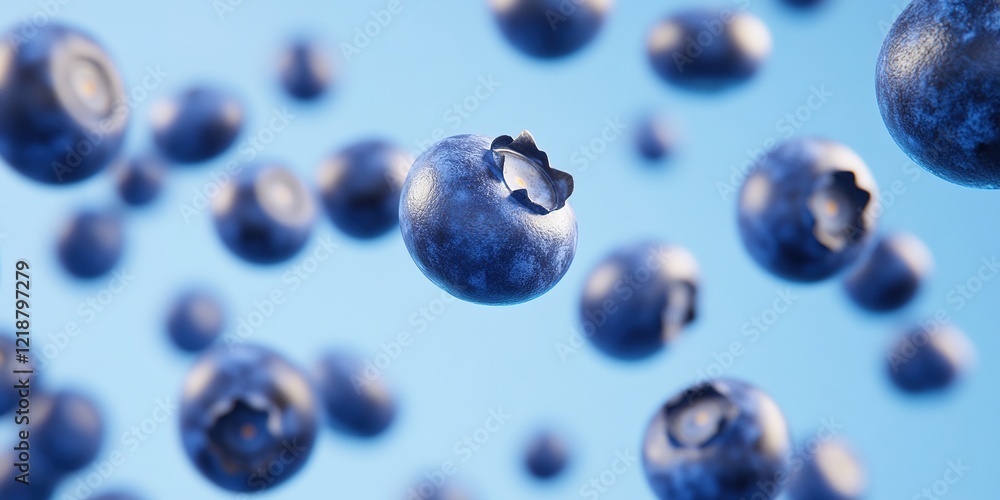 Blueberry Burst: A mesmerizing cascade of plump blueberries falls against a vibrant blue backdrop, their juicy, vibrant hues captivating the eye. Blueberry Burst: A mesmerizing cascade of plump blueberries falls against a vibrant blue backdrop, their juicy, vibrant hues captivating the eye.