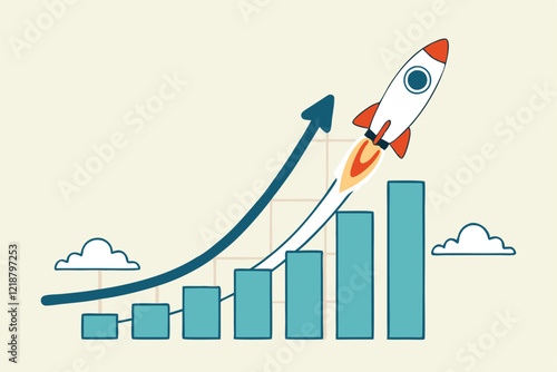 Exponential growth or compound interest, investment, wealth or earning rising up graph, business sales or profit increase concept, financial report graph