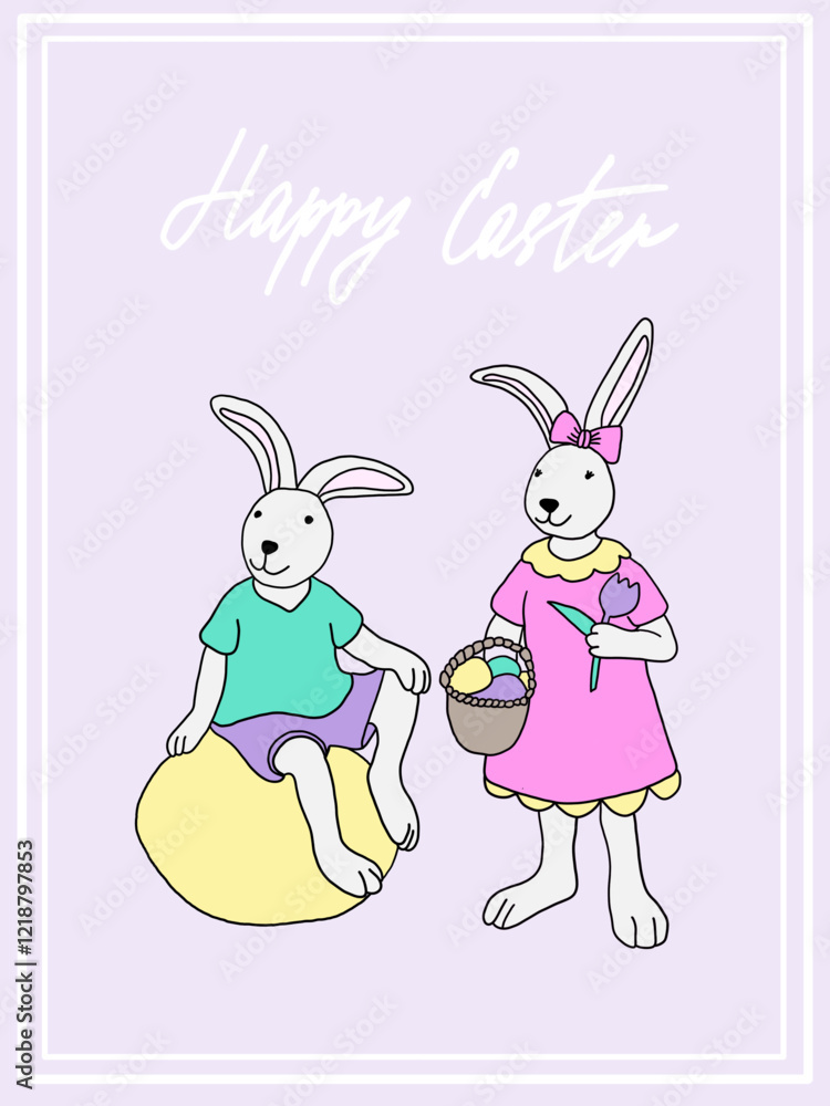 Happy Easter. Cute bunnies wish you happy Easter. Happy Easter. Cute bunnies wish you happy Easter.