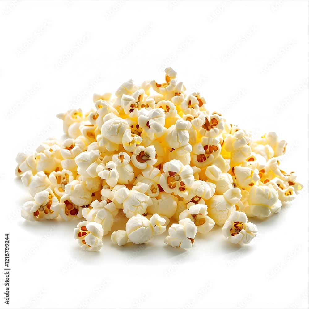 Freshly Popped Buttered Popcorn on a White Background Ready for Snacking Freshly Popped Buttered Popcorn on a White Background Ready for Snacking