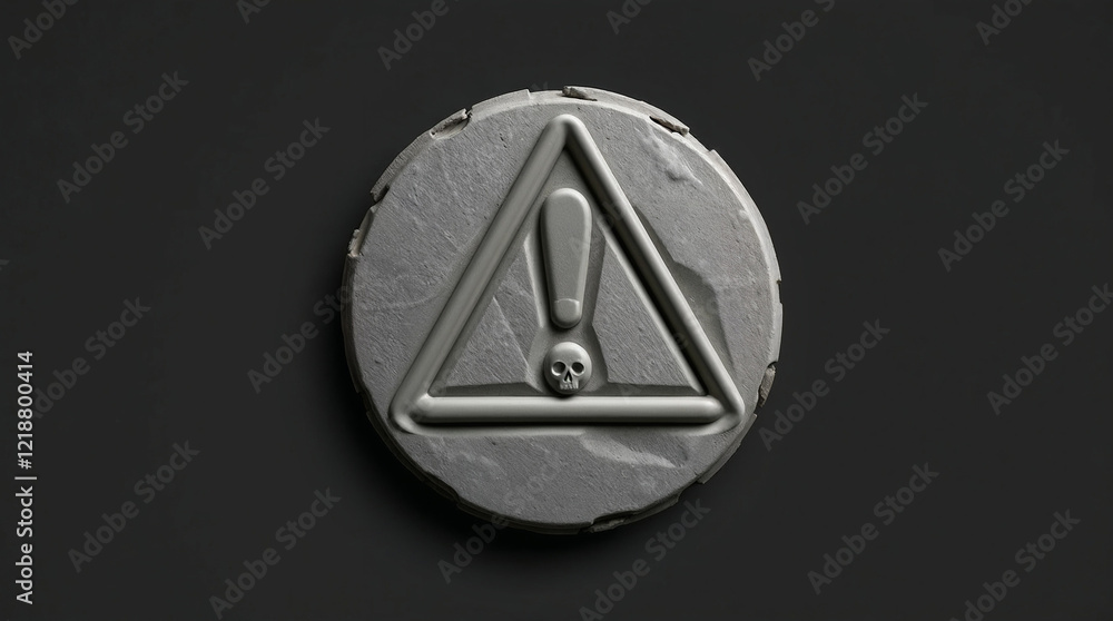 Metallic Colored Warning Symbol with Skull on Stone Elegant Sculptural Clay Warning Alert Icon Metallic Colored Warning Symbol with Skull on Stone Elegant Sculptural Clay Warning Alert Icon