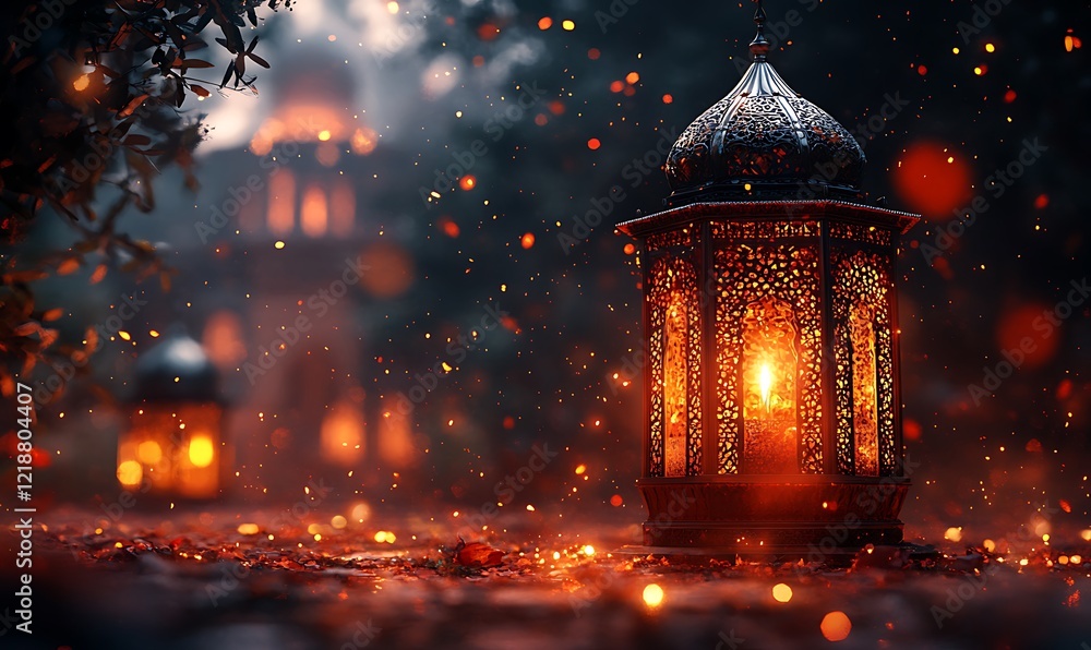 Illuminated Lantern on Glittering Blurry Background with Warm Lights and Bokeh Effects
Illuminated Lantern on Glittering Blurry Background with Warm Lights and Bokeh Effects