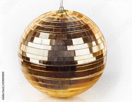 shiny golden disco ball isolated on a white background reflecting light perfect for party and celebration themes photo