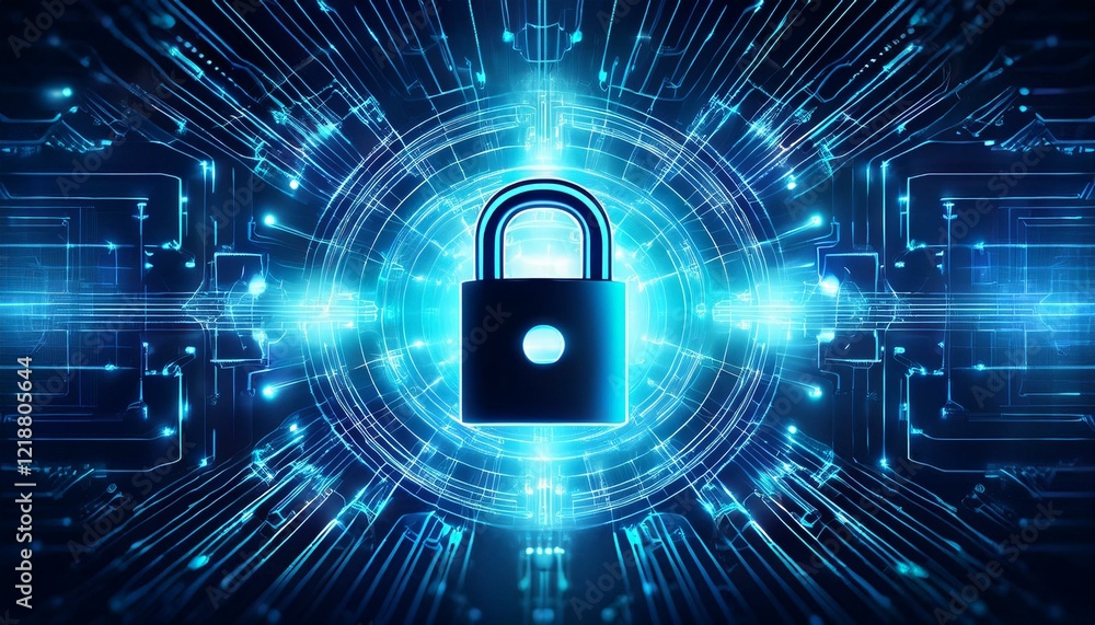 a lock symbol with glowing connection lines on a blue background representing a data protection concept ideal for cybersecurity and digital privacy themed designs a lock symbol with glowing connection lines on a blue background representing a data protection concept ideal for cybersecurity and digital privacy themed designs