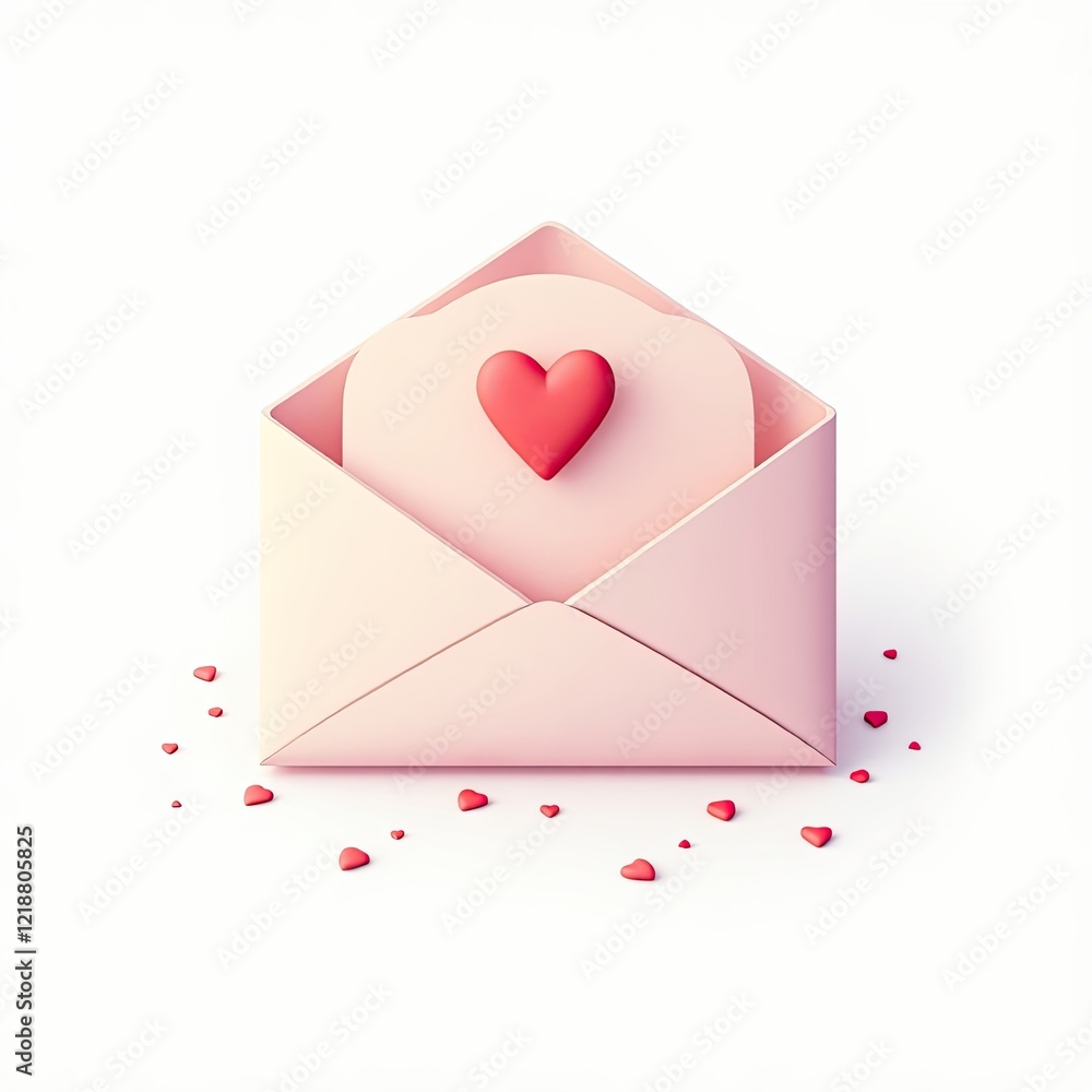 An isometric depiction of a love letter envelope An isometric depiction of a love letter envelope