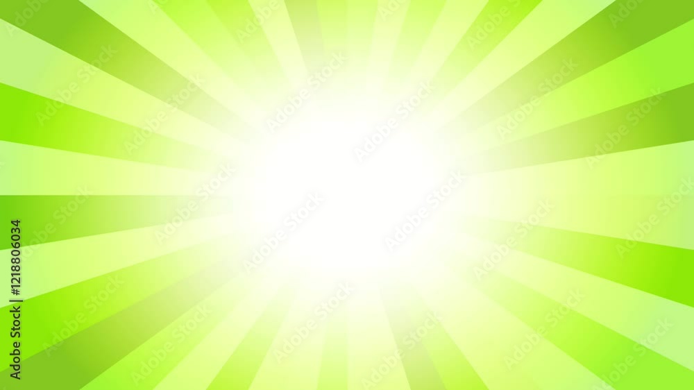 回転するグリーンの集中線と中心から光が拡がる背景素材