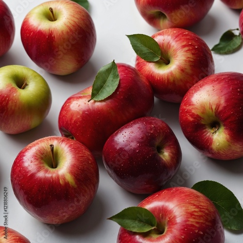 A vibrant red apple on a white background.