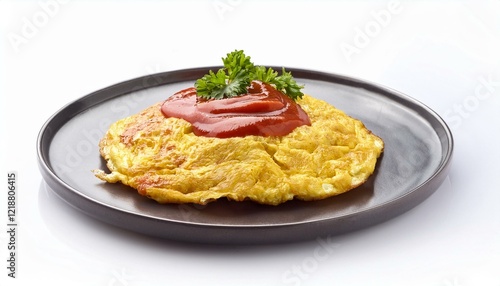 kai jeow thai omelette with chili sauce isolated on white background white background photo