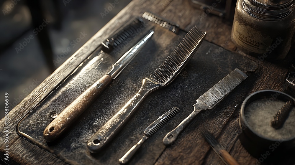 A collection of knives arranged neatly on a wooden surface, suitable for use in various settings including restaurants or home kitchens A collection of knives arranged neatly on a wooden surface, suitable for use in various settings including restaurants or home kitchens
