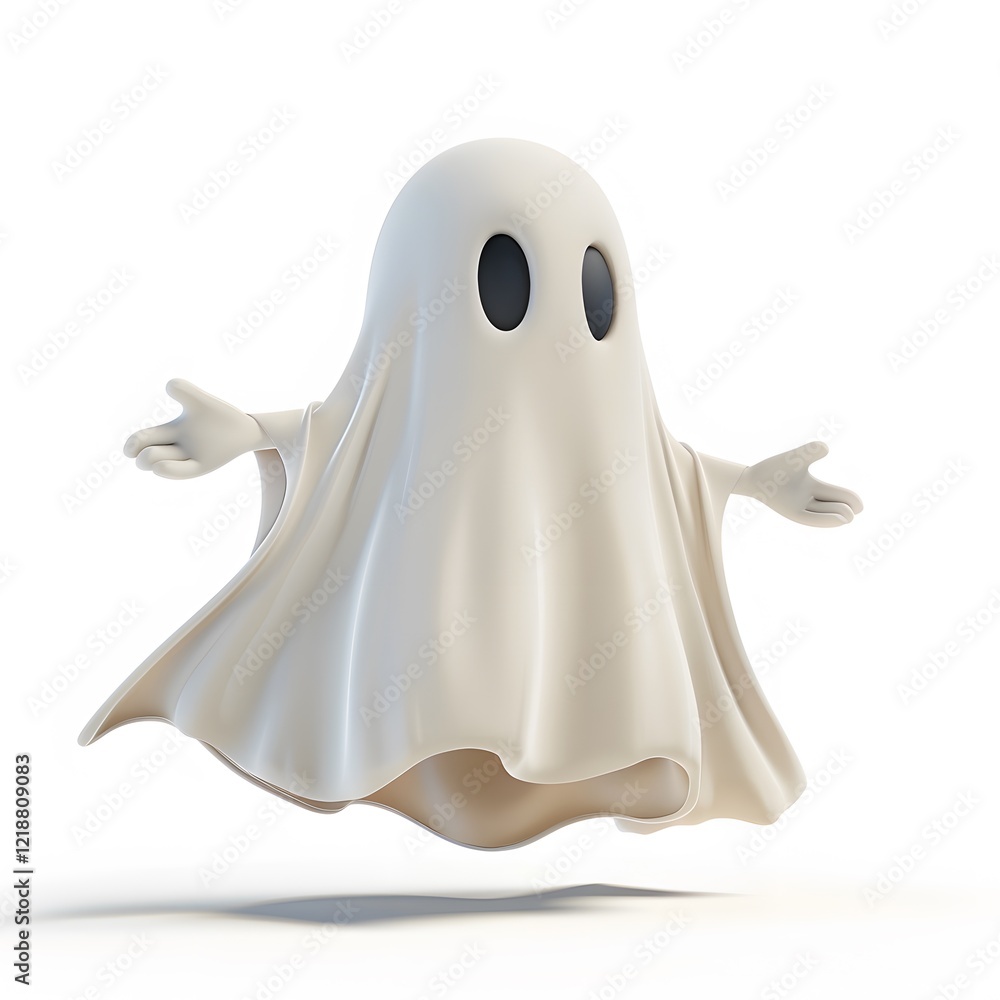 Cute Cartoon Ghost Character with Hands Raised in Playful Pose Cute Cartoon Ghost Character with Hands Raised in Playful Pose