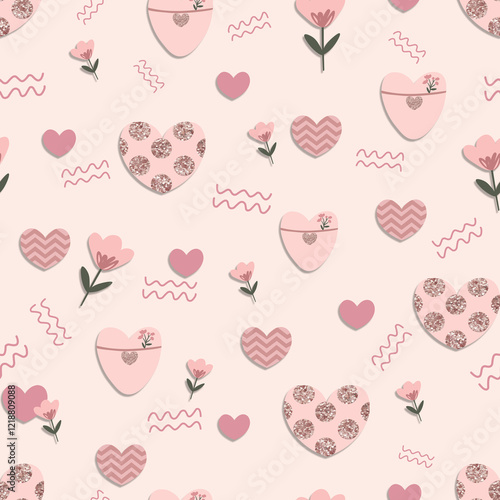 Minimalist Glittering Heart Bliss Seamless Pattern