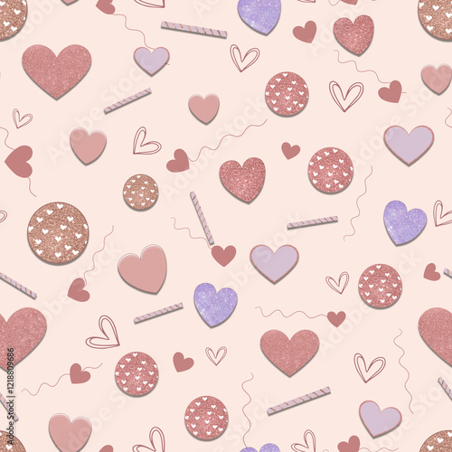 Minimalist Glittering Heart Bliss Seamless Pattern