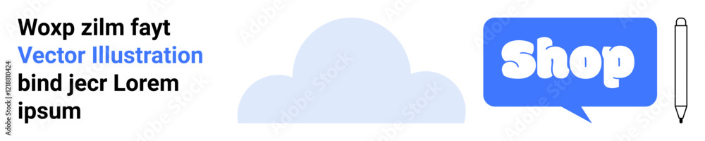 Blue speech bubble with shop text, cloud background, and pencil icon. Ideal for online shopping, digital marketing, e-commerce, promotional content, and website banners. Banner for landing page Blue speech bubble with shop text, cloud background, and pencil icon. Ideal for online shopping, digital marketing, e-commerce, promotional content, and website banners. Banner for landing page