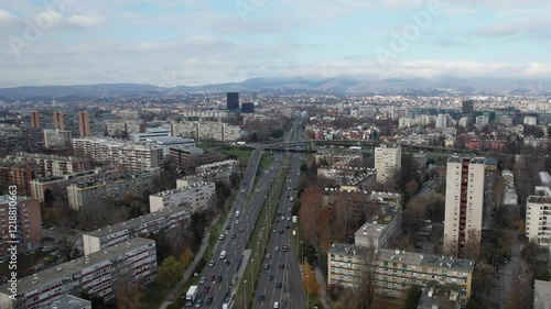 Wallpaper Mural 4K Aerial cinematic video - city of Zagreb, capital of Croatia, a view of the famous Marin Držić Avenue passing between the residential neighborhoods of Savica, Trnje, Pešćenica and Borovje Torontodigital.ca
