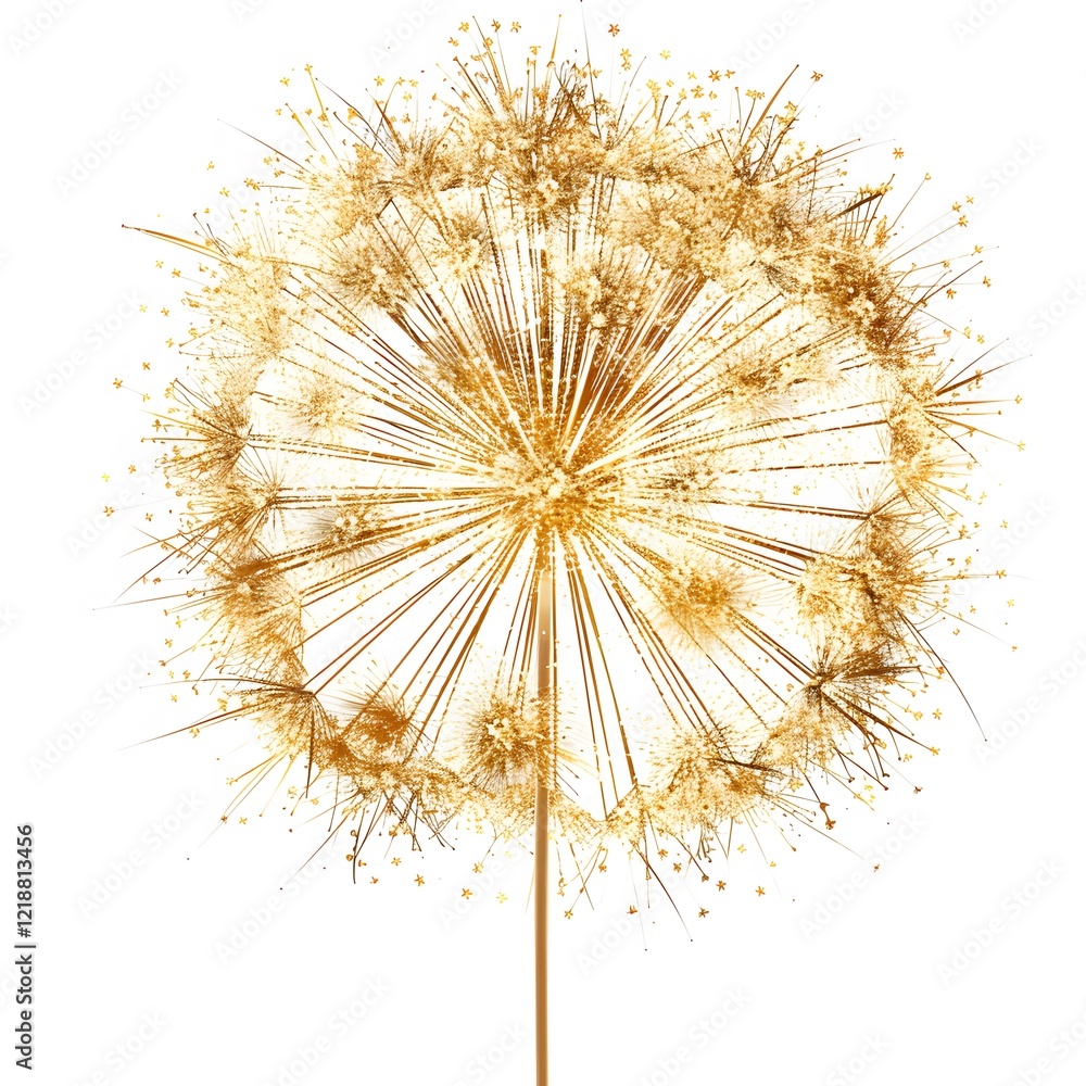 Obraz premium Golden Sparkler with Radiating Light and Stars in Dark Background