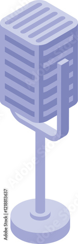 Studio microphone standing on a metal stand isometric icon representing broadcasting and audio recording