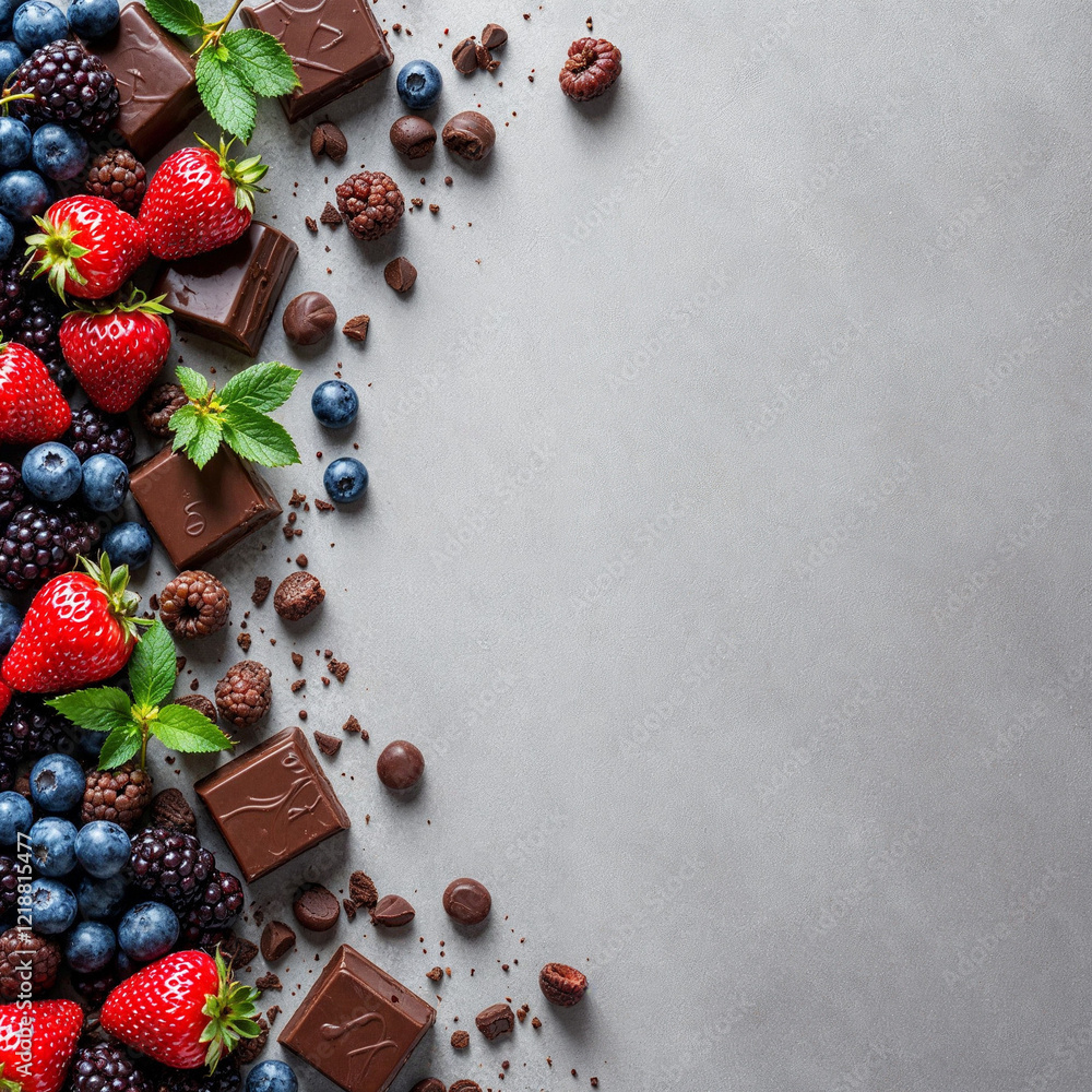 Concept photo of chocolate and berries with space for text Concept photo of chocolate and berries with space for text