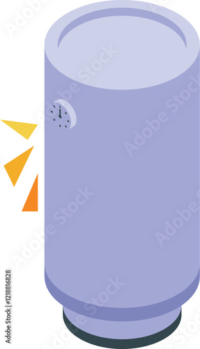 Boiler heating water with clock showing working time in isometric view, concept of energy and hot water production