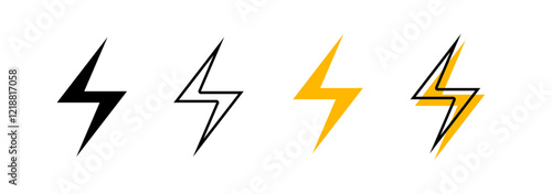Set Thunder icon flash electric Charge, Bolt, simple Design, vector illustration