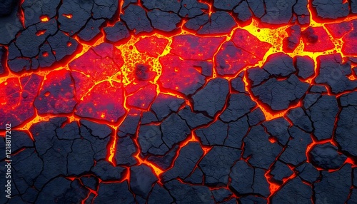 Fiery Lava Flowing Through Cracked Earth Background