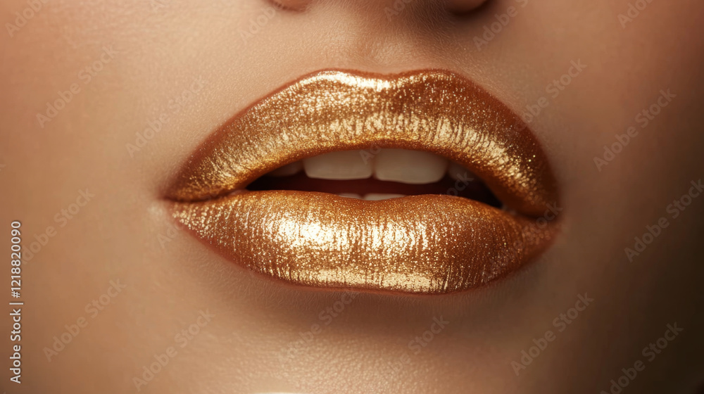 Golden Metallic Lips Close-Up