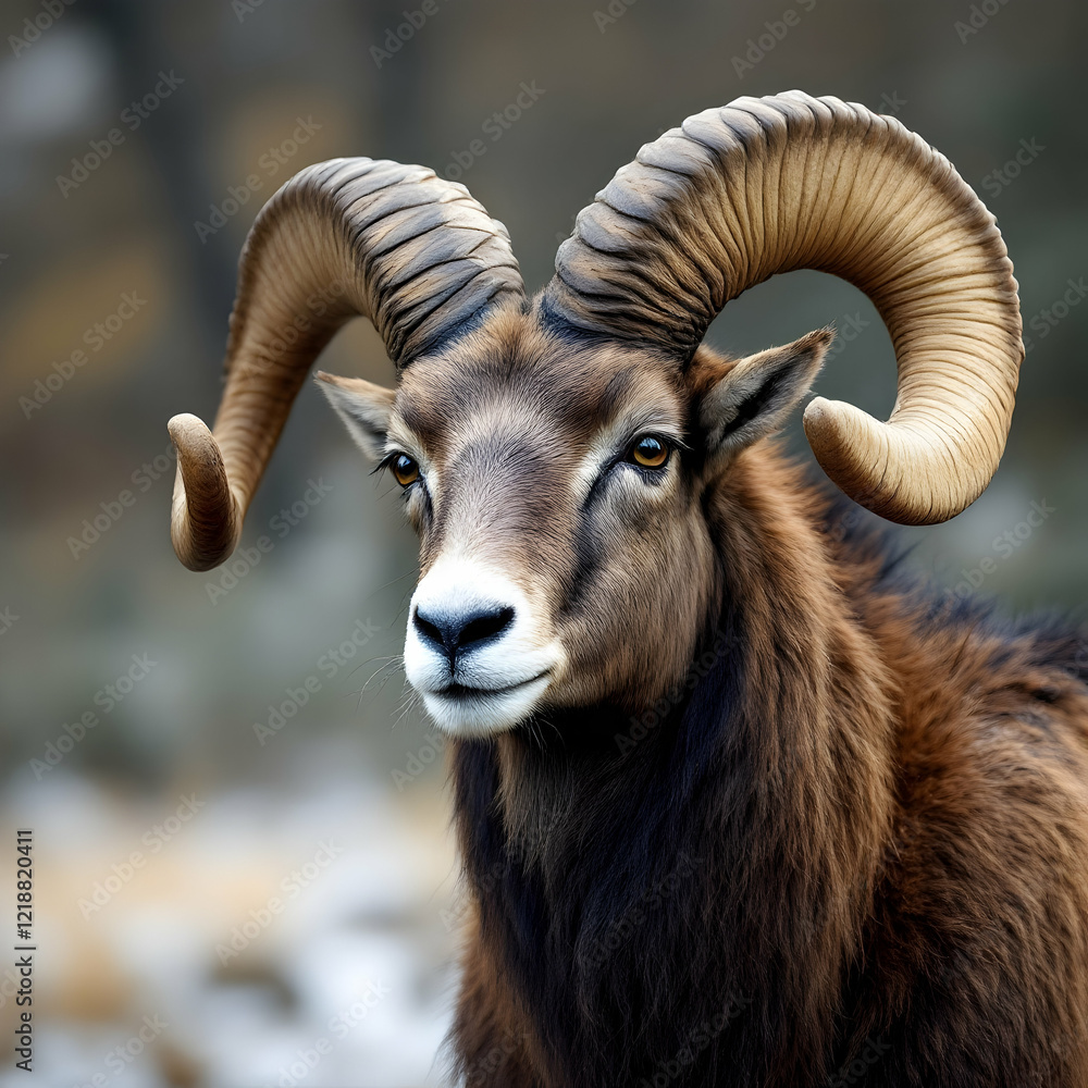 Majestic Portrait of a Ram with Impressive Horns in a Natural Setting Majestic Portrait of a Ram with Impressive Horns in a Natural Setting