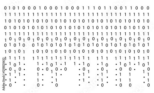Binary code background falling streaming on white