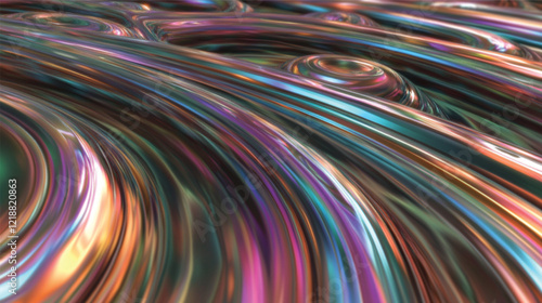 Abstract Iridescent Waves with Reflective Shimmering Effects
