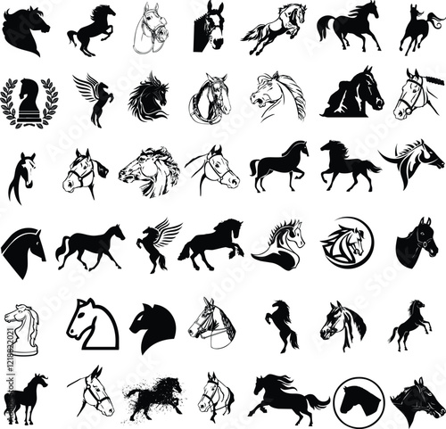 Elegant Horse Icon Bundle – 42 High-Quality Vector Graphics for Versatile Use