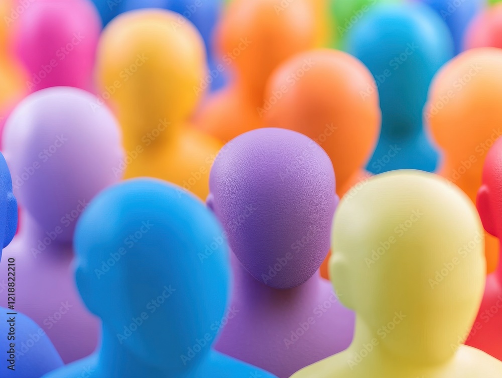 A colorful arrangement of small plastic figures representing a diverse crowd of people in various hues. A colorful arrangement of small plastic figures representing a diverse crowd of people in various hues.