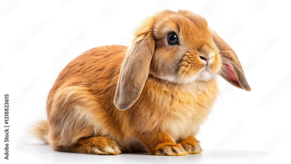 Adorable white Satin Mini Lop rabbit, side profile, fluffy fur, small breed. Adorable white Satin Mini Lop rabbit, side profile, fluffy fur, small breed.