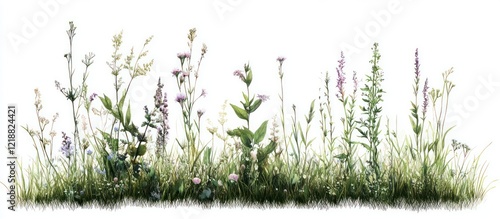 Wallpaper Mural Wildflower Meadow Border, White Background, Nature Design Torontodigital.ca