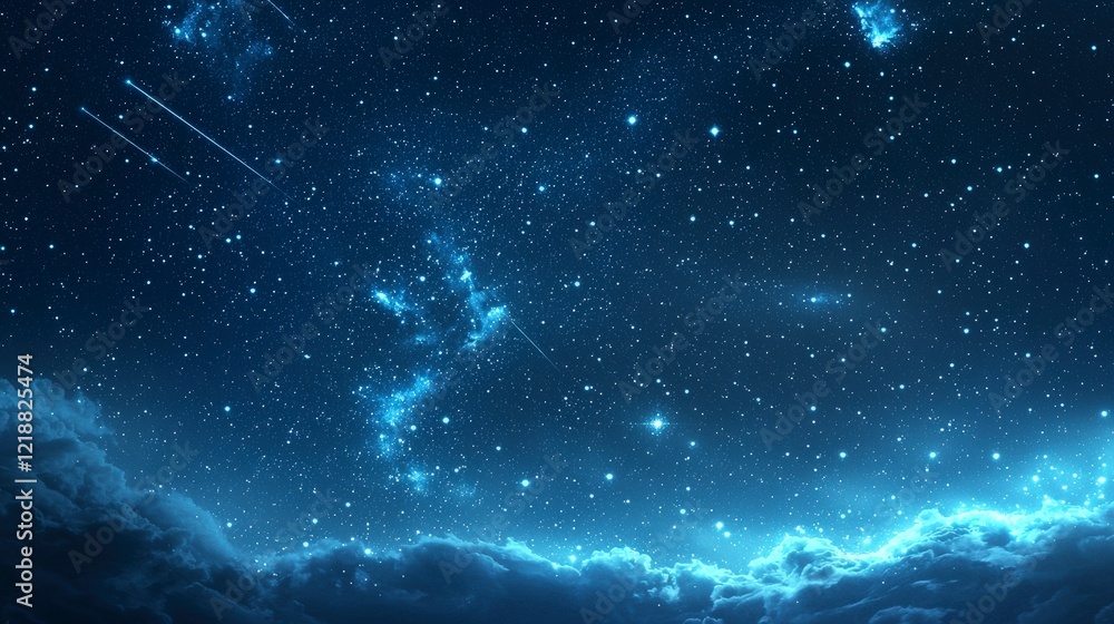 Fototapeta premium Majestic Night Sky with Stars and Meteor Showers over Clouds