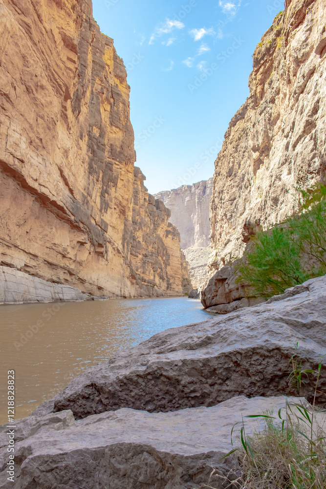 Canyon vista rock cliff view of the desert at Big Bend National Park in Texas Rio Grande. Photo taken on a clear blue sky day Canyon vista rock cliff view of the desert at Big Bend National Park in Texas Rio Grande. Photo taken on a clear blue sky day