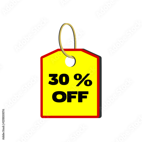 30% off yellow tag with red border, beige cord and white background