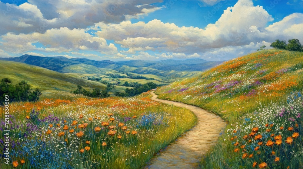 Serene Hillside Wildflower Trail