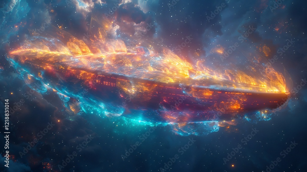 Naklejka premium A bold portrayal of an interstellar ark carrying humanitys future