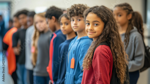 A group of students in a clean orderly line for a school event