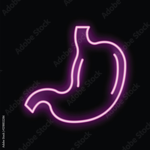 Neon pink stomach glowing on a black background, perfect for representing digestive health