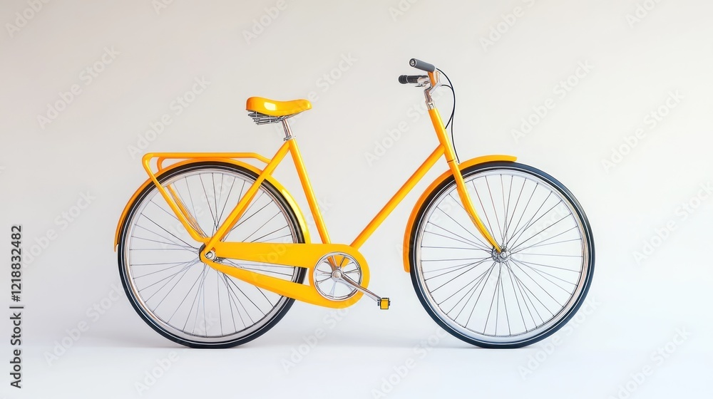 Fototapeta premium Yellow bicycle studio shot, white background, leisure activity (1)