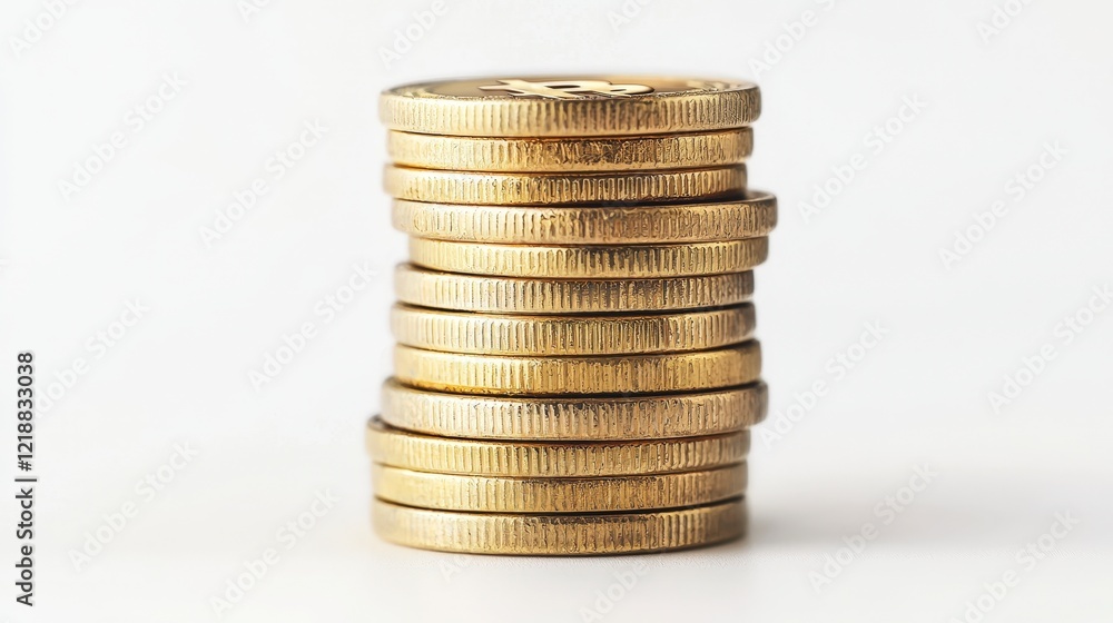 Stack of Shiny Gold Coins on White Background for Financial Themes Stack of Shiny Gold Coins on White Background for Financial Themes