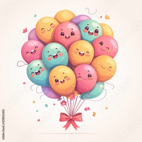 Delightful Bunch of Colorful Cartoon Balloons with Happy Faces Party Celebration